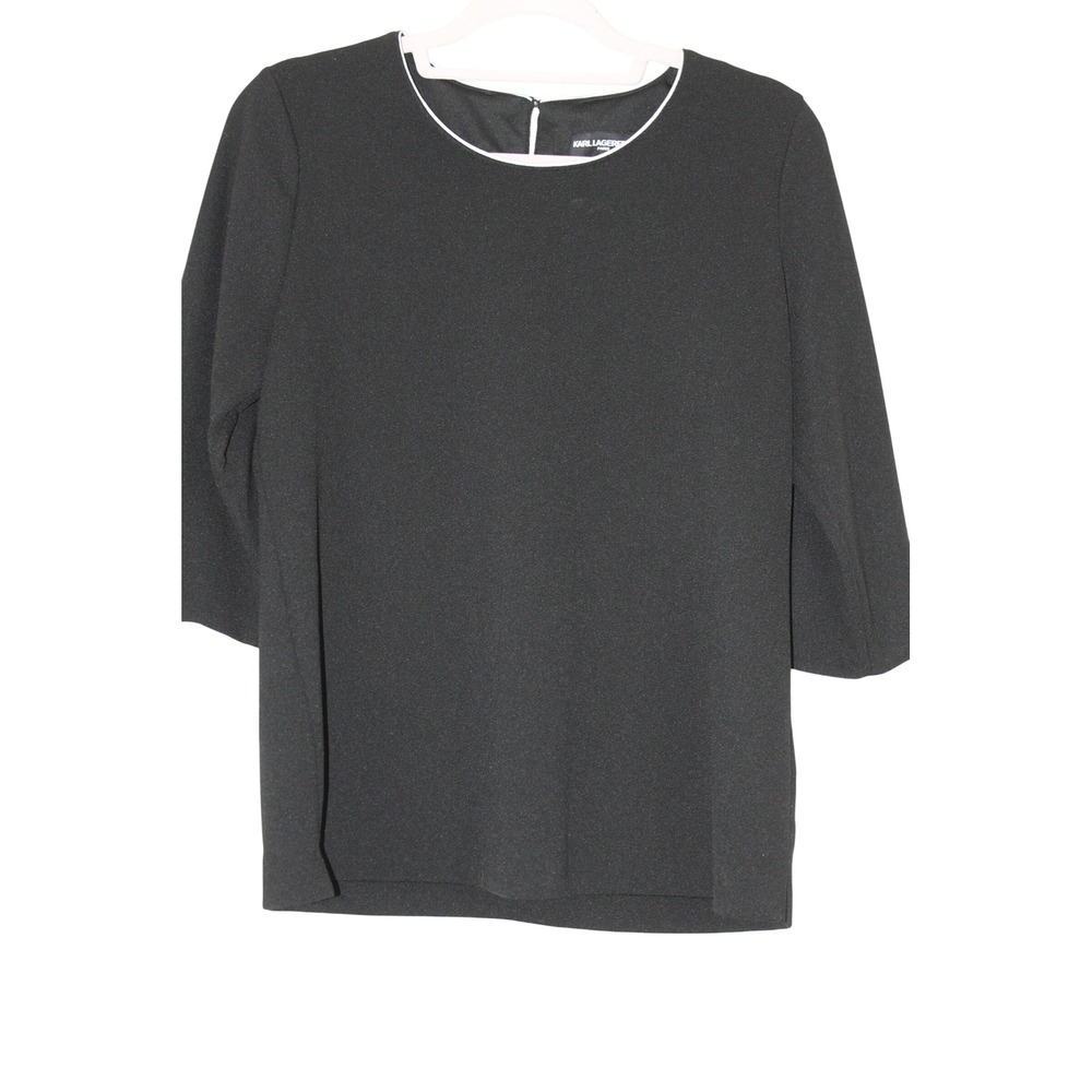 Karl Lagerfeld Paris Parisian Chic Modern Black White Ruffle Sleeve Blouse M